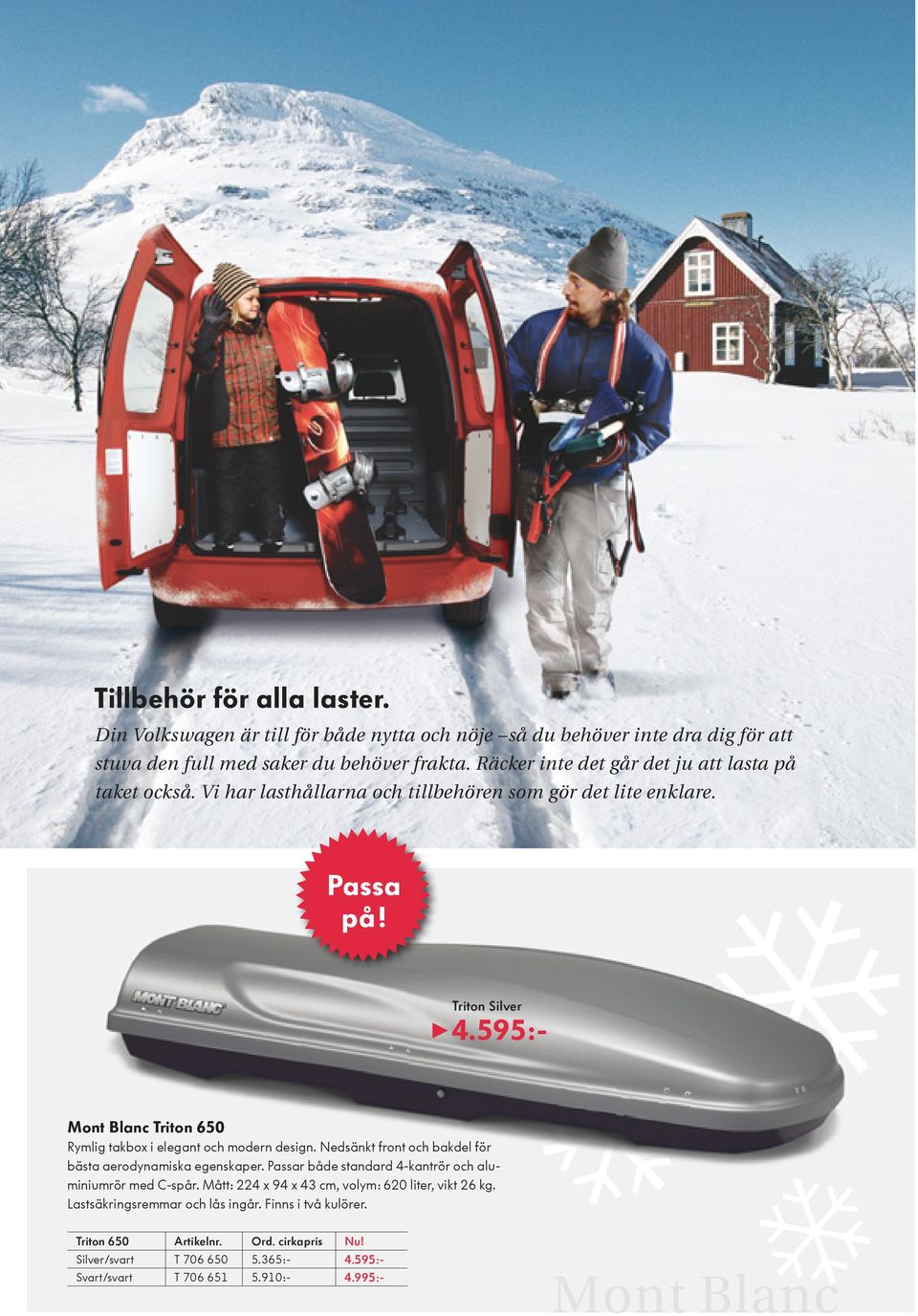 595:- Mont Blanc Triton 650 Rymlig takbox i elegant och modern design. Nedsänkt front och bakdel för bästa aerodynamiska egenskaper.