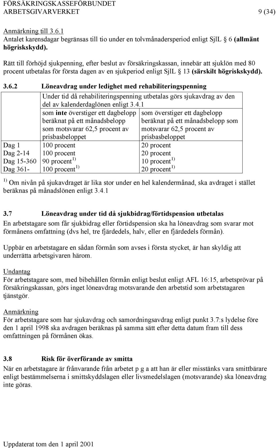 2 Löneavdrag under ledighet med rehabiliteringspenning Under tid då rehabiliteringspenning utbetalas görs sjukavdrag av den del av kalenderdaglönen enligt 3.4.