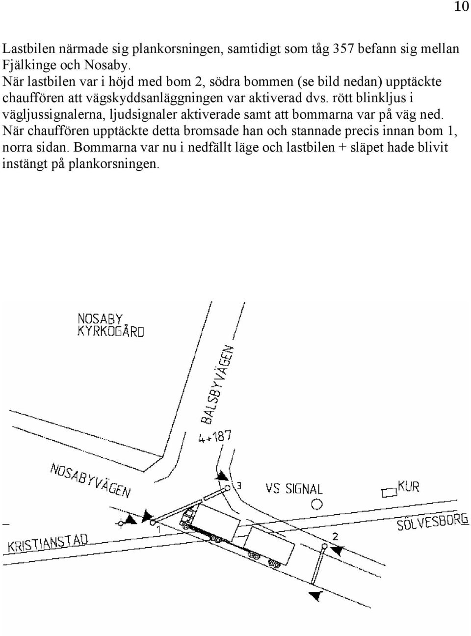 dvs. rött blinkljus i vägljussignalerna, ljudsignaler aktiverade samt att bommarna var på väg ned.
