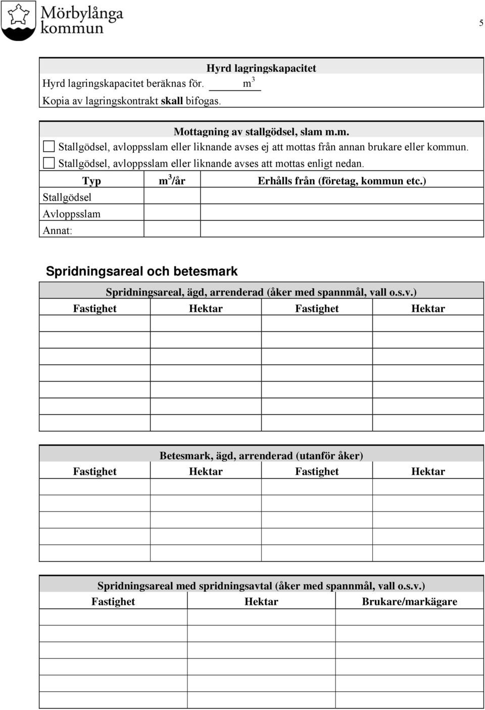 ) Spridningsareal och betesmark Spridningsareal, ägd, arrenderad (åker med spannmål, va