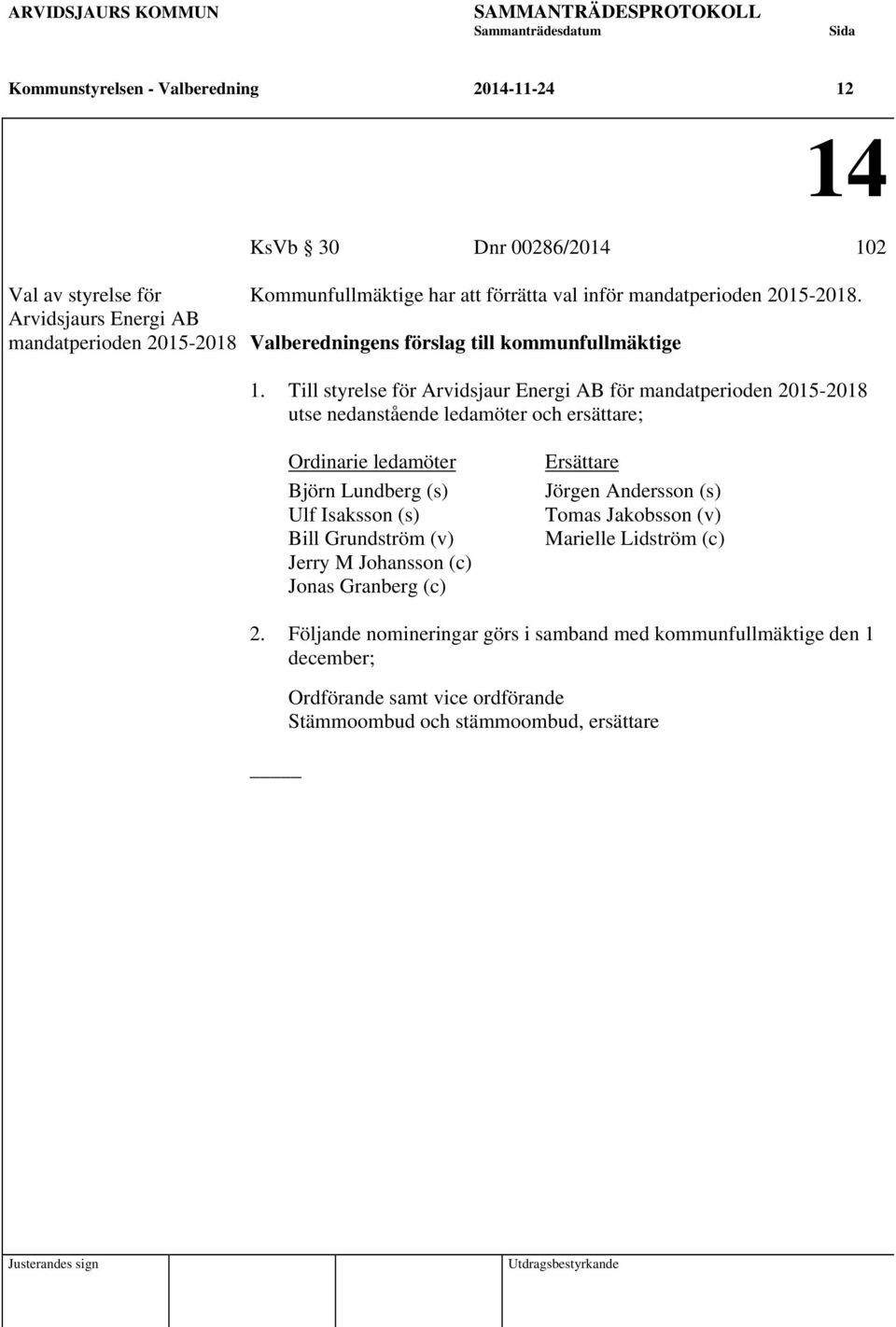 Till styrelse för Arvidsjaur Energi AB för utse nedanstående ledamöter och ersättare; Ordinarie ledamöter Björn Lundberg (s) Ulf Isaksson (s) Bill