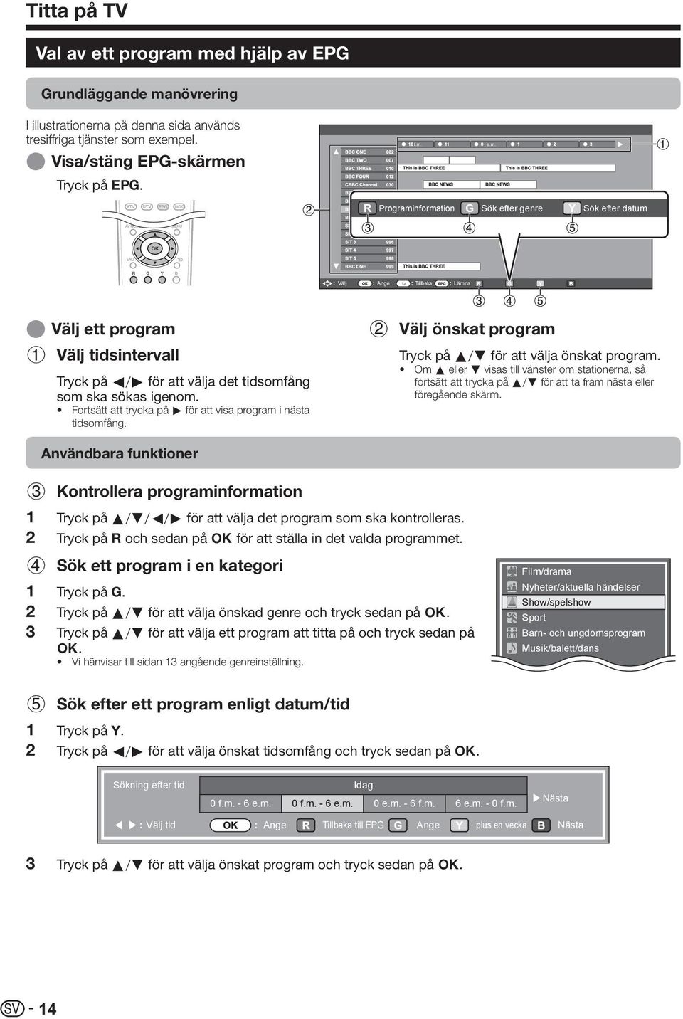 Fortsätt att trycka på d för att visa program i nästa tidsomfång. Användbara funktioner Välj önskat program Tryck på a/b för att välja önskat program.