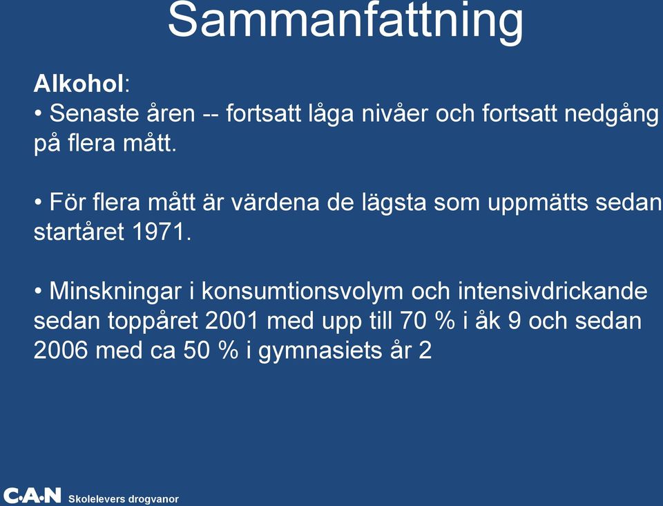 För flera mått är värdena de lägsta som uppmätts sedan startåret 1971.