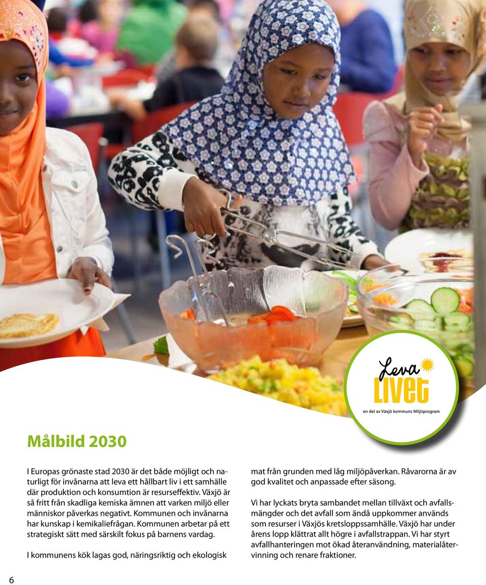 Kommunen arbetar på ett strategiskt sätt med särskilt fokus på barnens vardag. I kommunens kök lagas god, näringsriktig och ekologisk mat från grunden med låg miljöpåverkan.