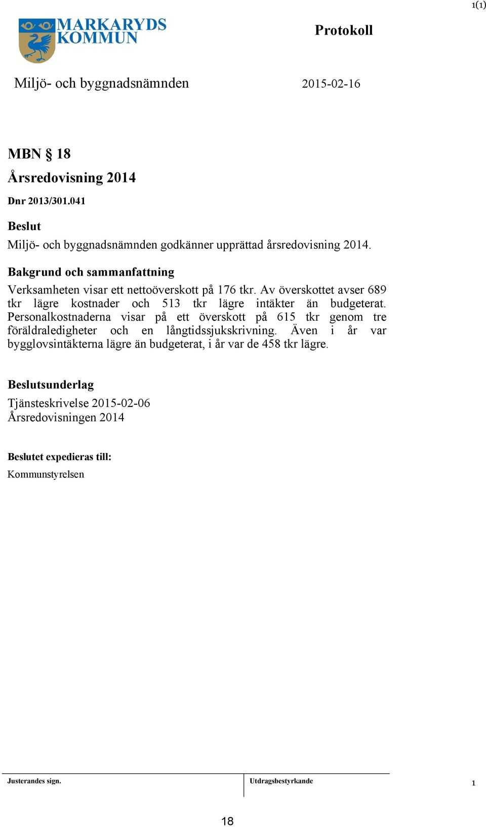 Av överskottet avser 689 tkr lägre kostnader och 53 tkr lägre intäkter än budgeterat.