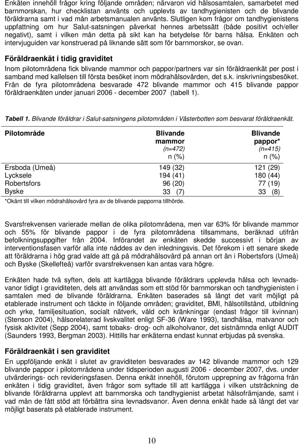 Slutligen kom frågor om tandhygienistens uppfattning om hur Salut-satsningen påverkat hennes arbetssätt (både positivt och/eller negativt), samt i vilken mån detta på sikt kan ha betydelse för barns