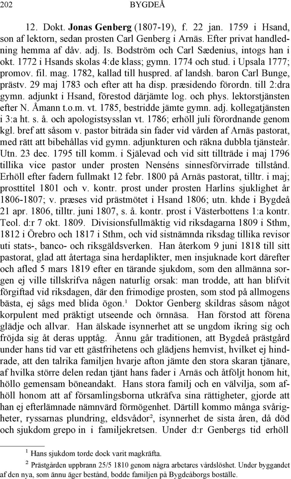 29 maj 1783 och efter att ha disp. præsidendo förordn. till 2:dra gymn. adjunkt i Hsand, förestod därjämte log. och phys. lektorstjänsten efter N. Åmann t.o.m. vt. 1785, bestridde jämte gymn. adj. kollegatjänsten i 3:a ht.
