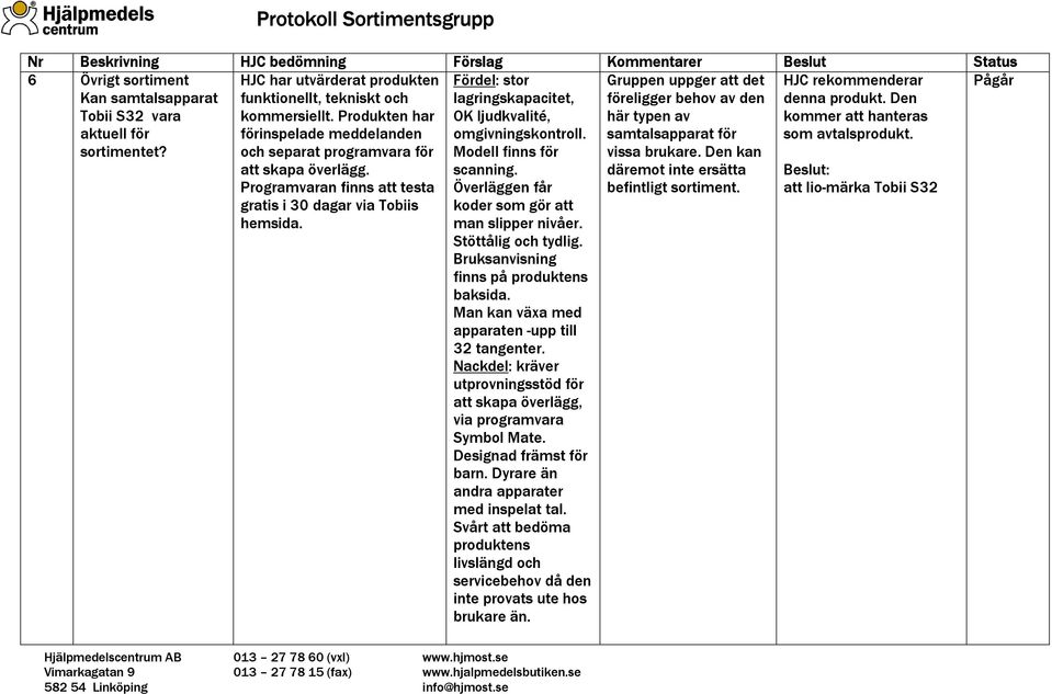 Programvaran finns att testa gratis i 30 dagar via Tobiis hemsida. Fördel: stor lagringskapacitet, OK ljudkvalité, omgivningskontroll. Modell finns för scanning.