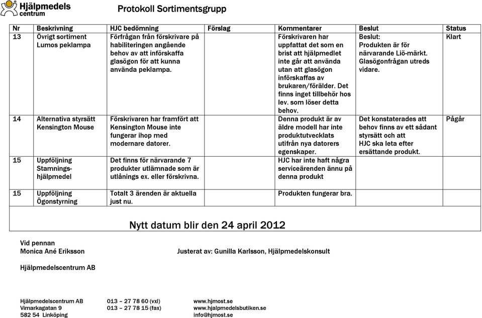 Förskrivaren har uppfattat det som en brist att hjälpmedlet inte går att använda utan att glasögon införskaffas av brukaren/förälder. Det finns inget tillbehör hos lev. som löser detta behov.