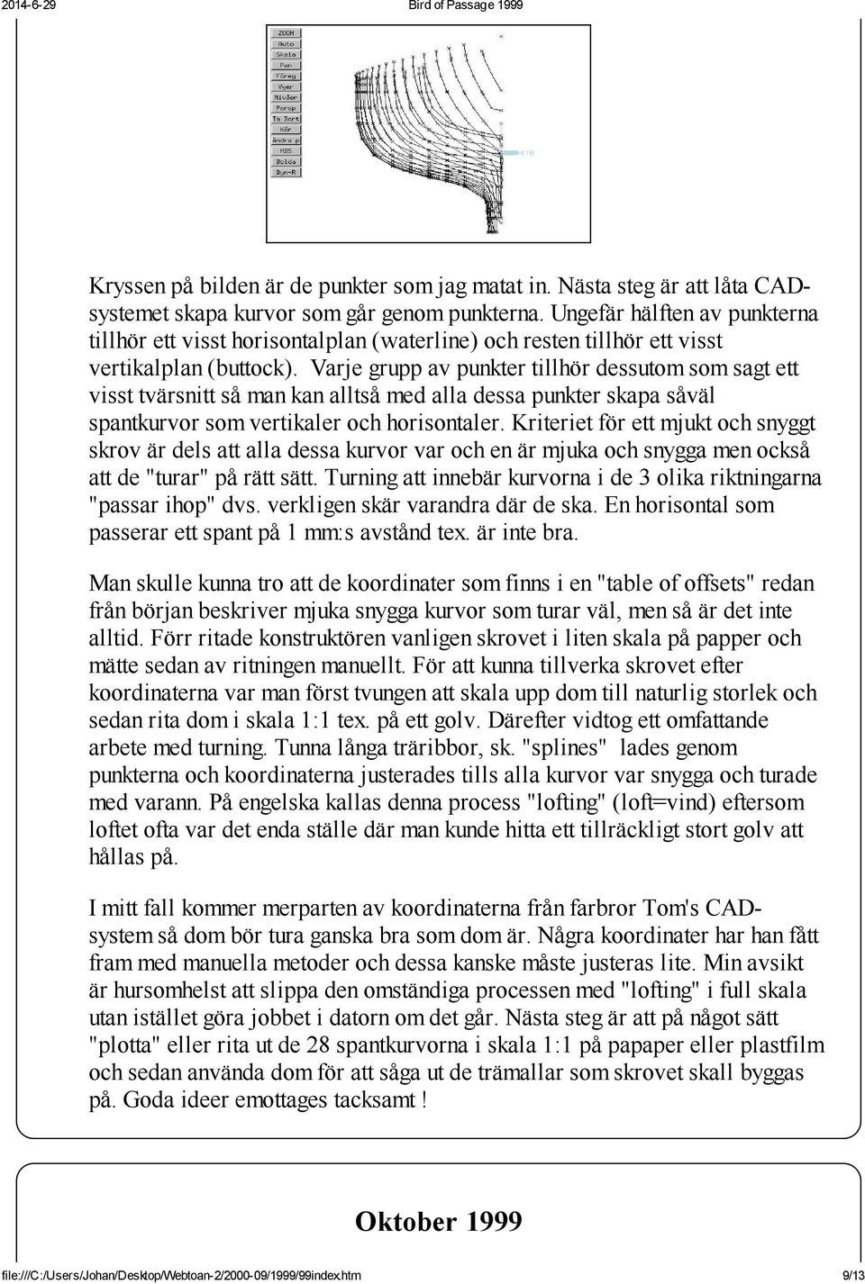 Varje grupp av punkter tillhör dessutom som sagt ett visst tvärsnitt så man kan alltså med alla dessa punkter skapa såväl spantkurvor som vertikaler och horisontaler.