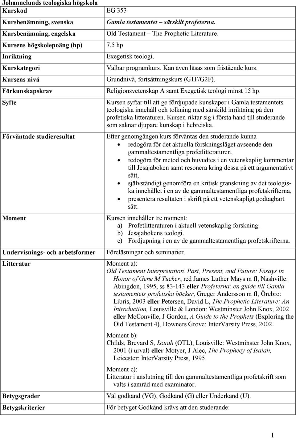 Grundnivå, fortsättningskurs (G1F/G2F). Religionsvetenskap A samt Exegetisk teologi minst 15 hp.