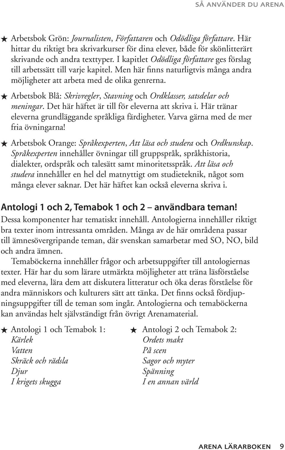 ) Arbetsbok Blå: Skrivregler, Stavning och Ordklasser, satsdelar och meningar. Det här häftet är till för eleverna att skriva i. Här tränar eleverna grundläggande språkliga färdigheter.