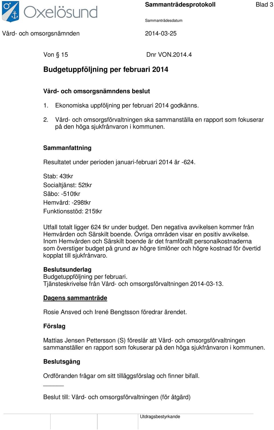 Den negativa avvikelsen kommer från Hemvården och Särskilt boende. Övriga områden visar en positiv avvikelse.