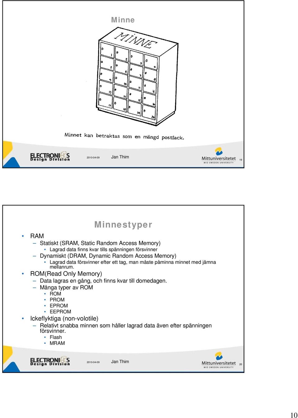 mellanrum. ROM(Read Only Memory) Data lagras en gång, och finns kvar till domedagen.