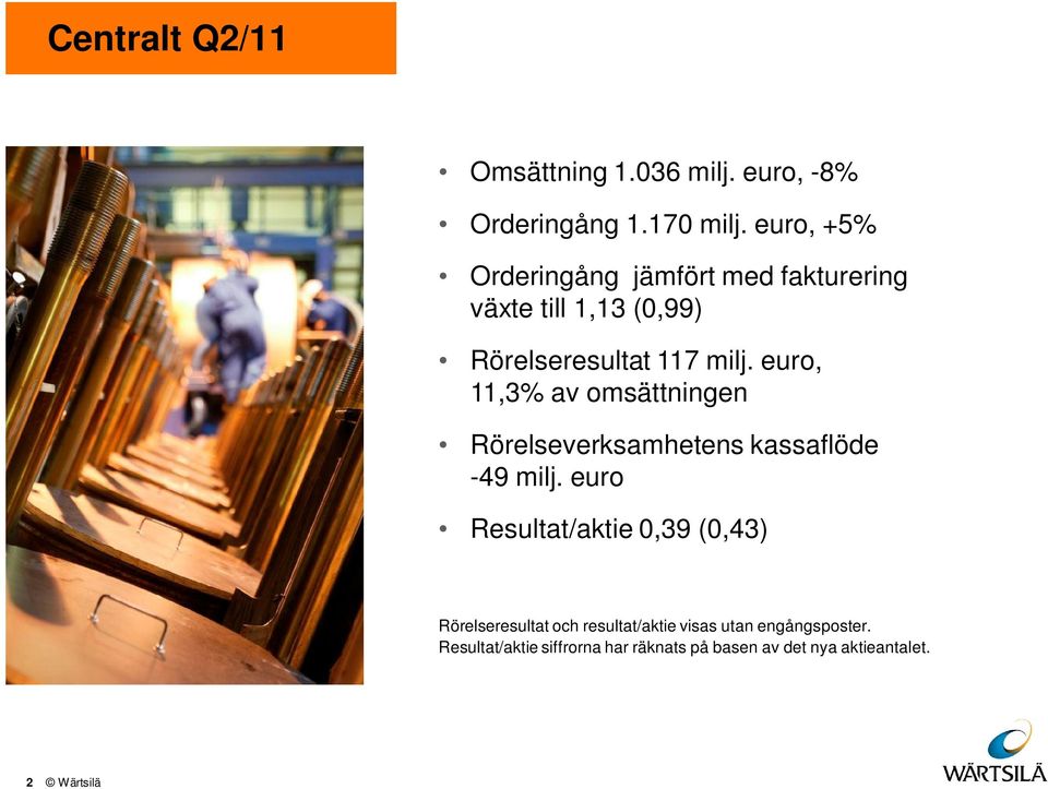 euro, 11,3% av omsättningen Rörelseverksamhetens kassaflöde -49 milj.