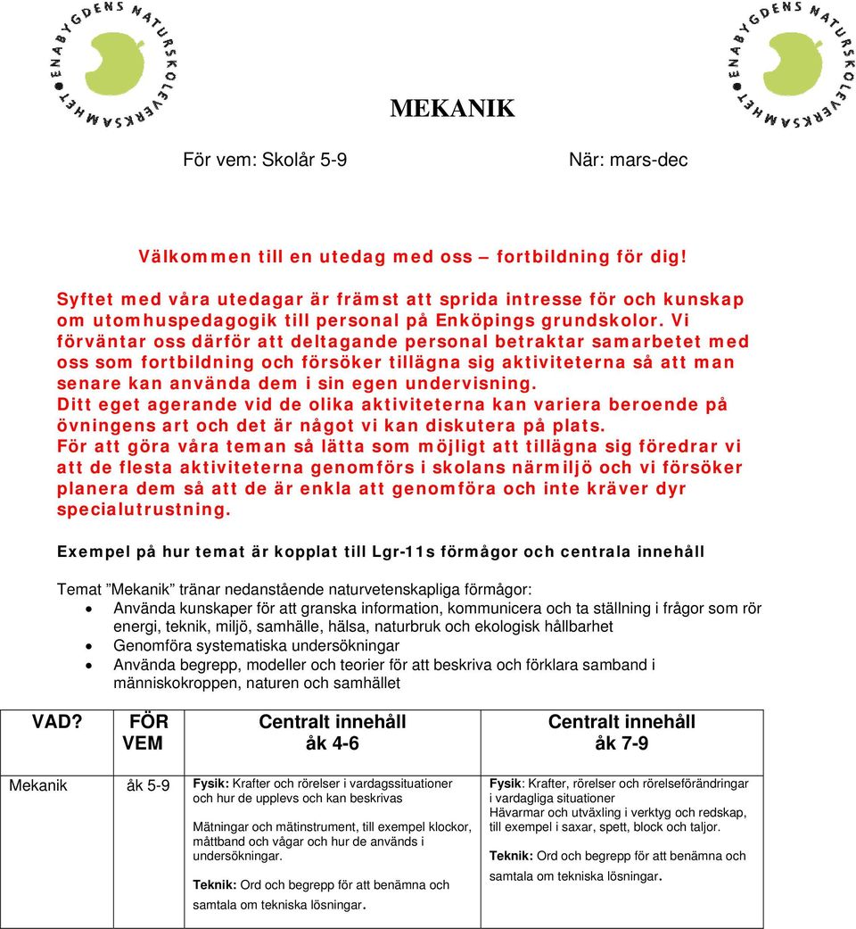 Vi förväntar oss därför att deltagande personal betraktar samarbetet med oss som fortbildning och försöker tillägna sig aktiviteterna så att man senare kan använda dem i sin egen undervisning.