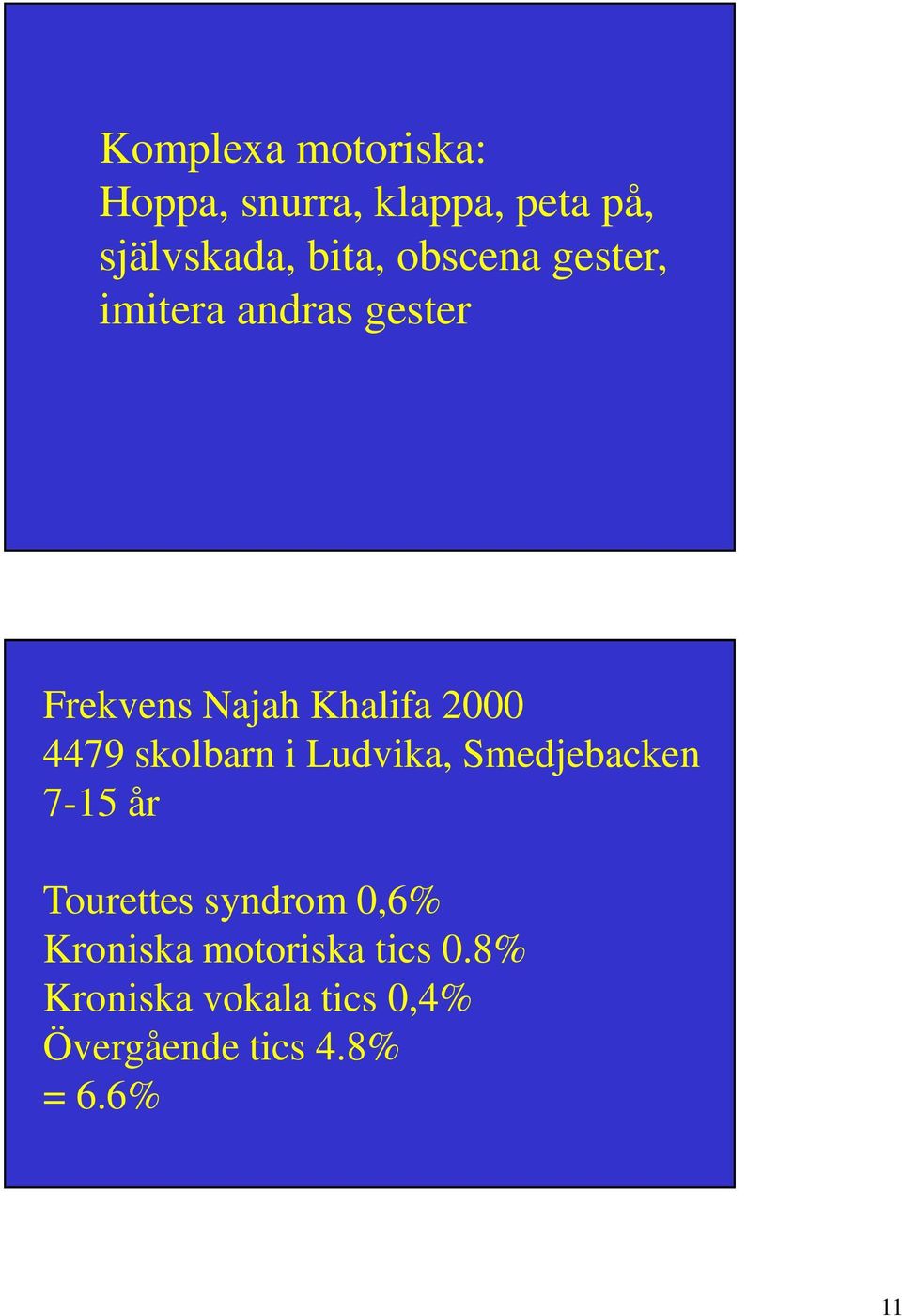 skolbarn i Ludvika, Smedjebacken 7-15 år Tourettes syndrom 0,6% Kroniska