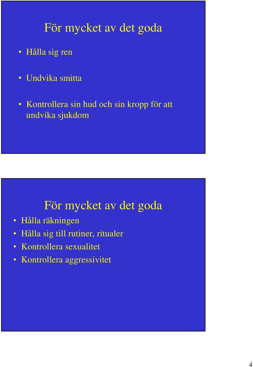 För mycket av det goda Hålla räkningen Hålla sig till
