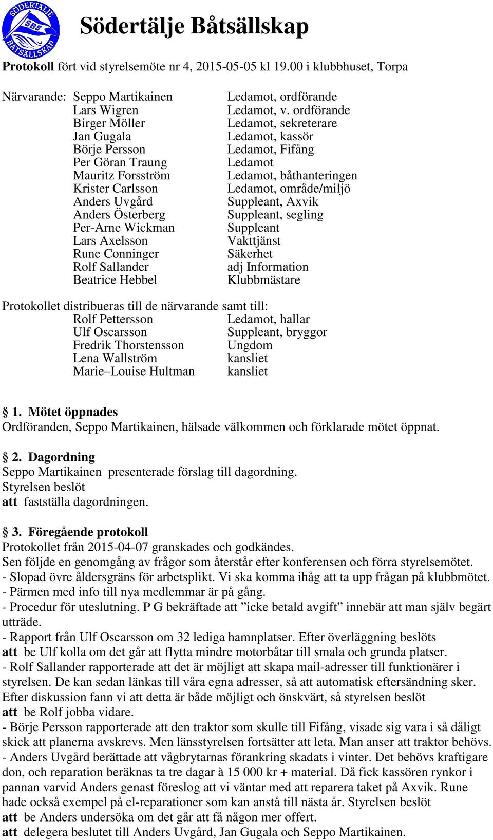 Wickman Lars Axelsson Rune Conninger Rolf Sallander Beatrice Hebbel Ledamot, ordförande Ledamot, v.