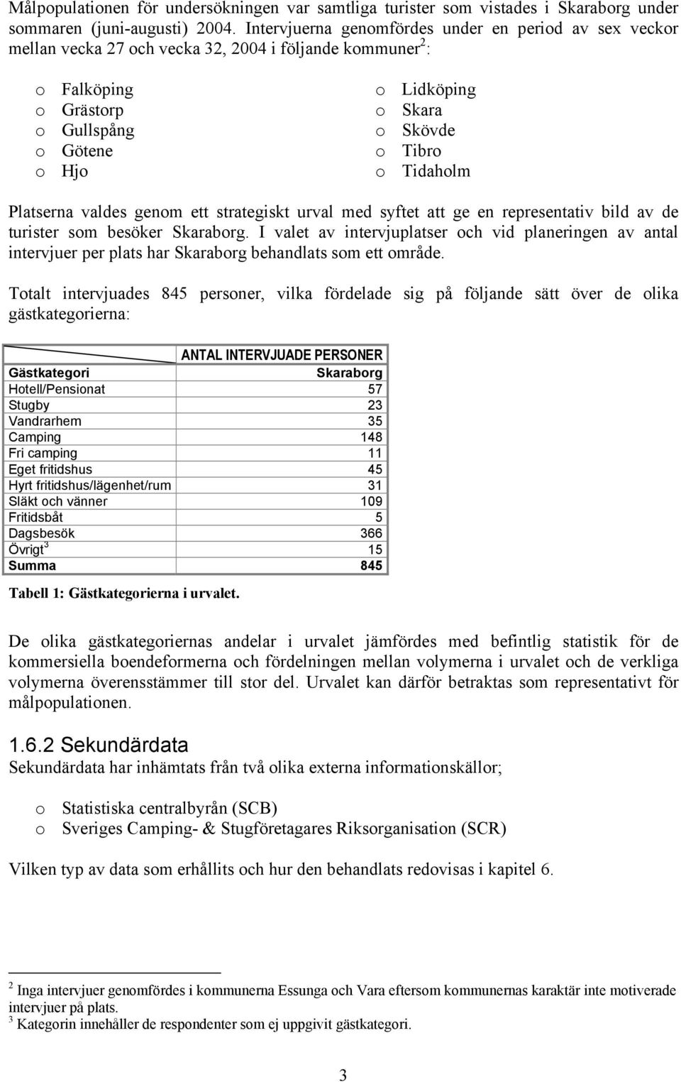 Tibro o Tidaholm Platserna valdes genom ett strategiskt urval med syftet att ge en representativ bild av de turister som besöker Skaraborg.