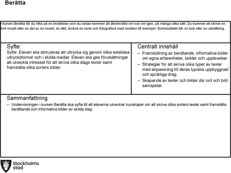 medier Eleven ska ges förutsättningar att utveckla intresset för att skriva olika slags texter samt framställa olika sorters bilder Framställning av berättande, informativa bilder om egna
