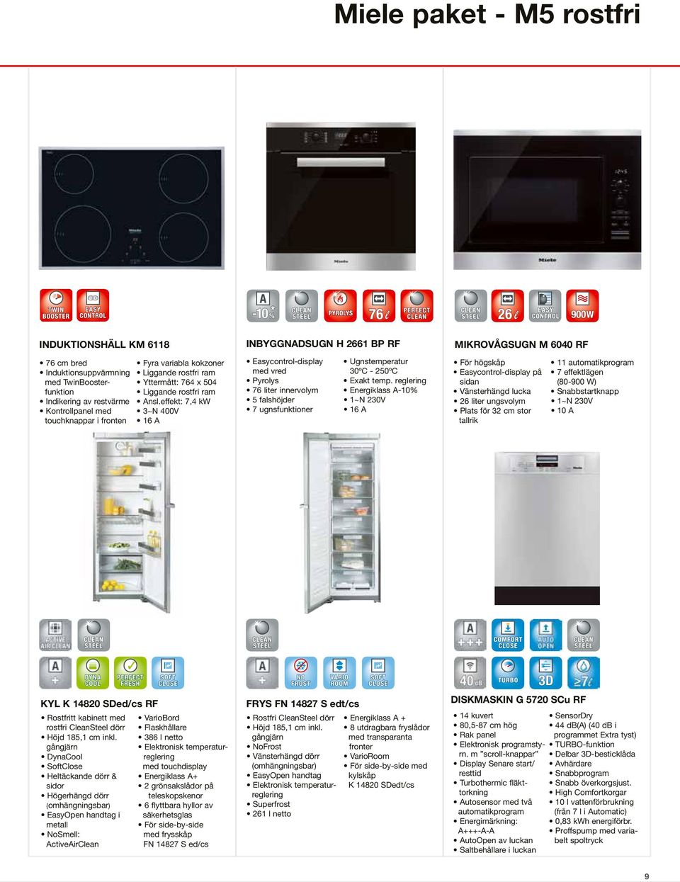 effekt: 7,4 kw 3~N 400V INBYGGNADSUGN H 2661 Bp rf Easycontrol-display med vred Pyrolys 76 liter innervolym 5 falshöjder 7 ugnsfunktioner Ugnstemperatur 30ºC - 250ºC Exakt temp.