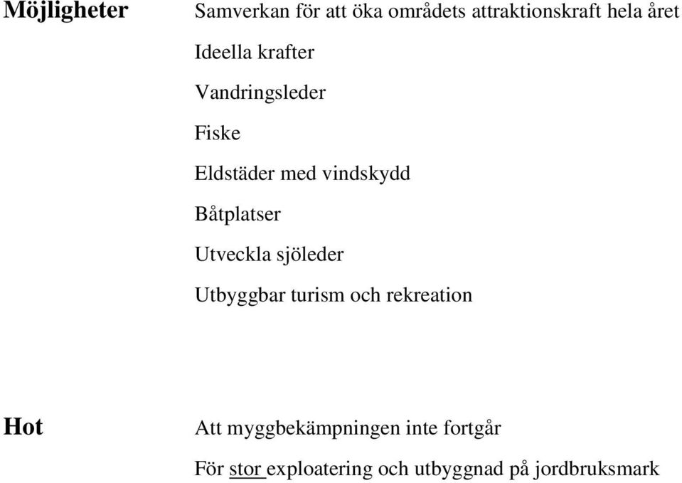 Båtplatser Utveckla sjöleder Utbyggbar turism och rekreation Hot Att
