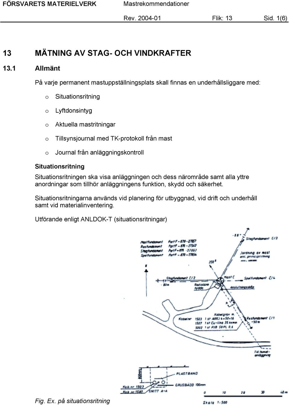 Tillsynsjournal med TK-protokoll från mast o Journal från anläggningskontroll Situationsritning Situationsritningen ska visa anläggningen och dess närområde samt