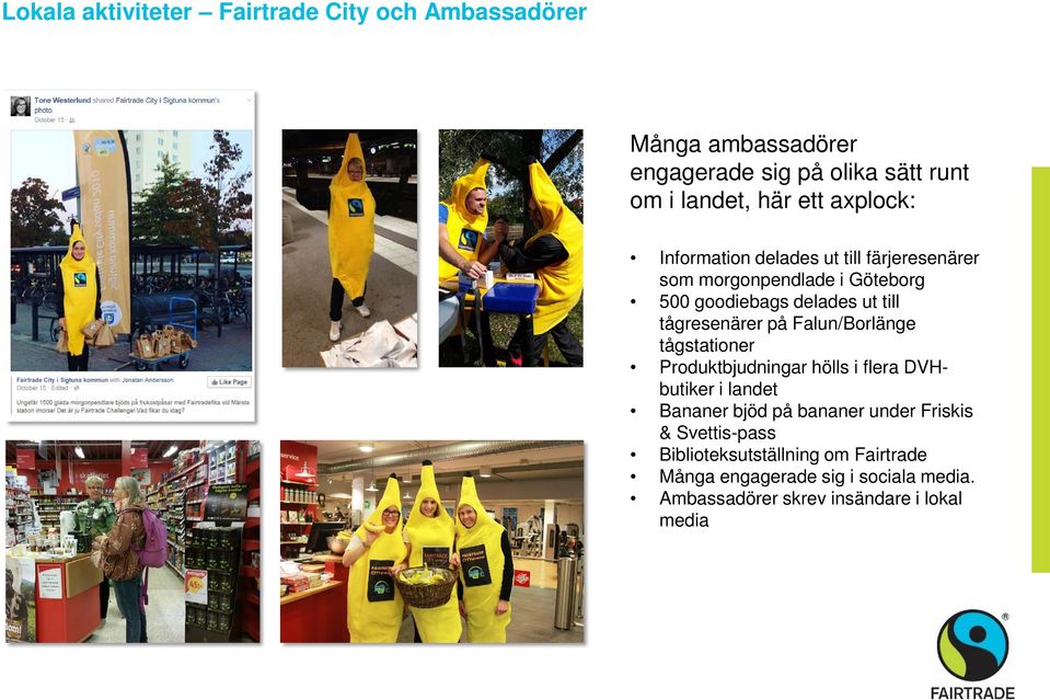 på Falun/Borlänge tågstationer Produktbjudningar hölls i flera DVHbutiker i landet Bananer bjöd på bananer under Friskis &