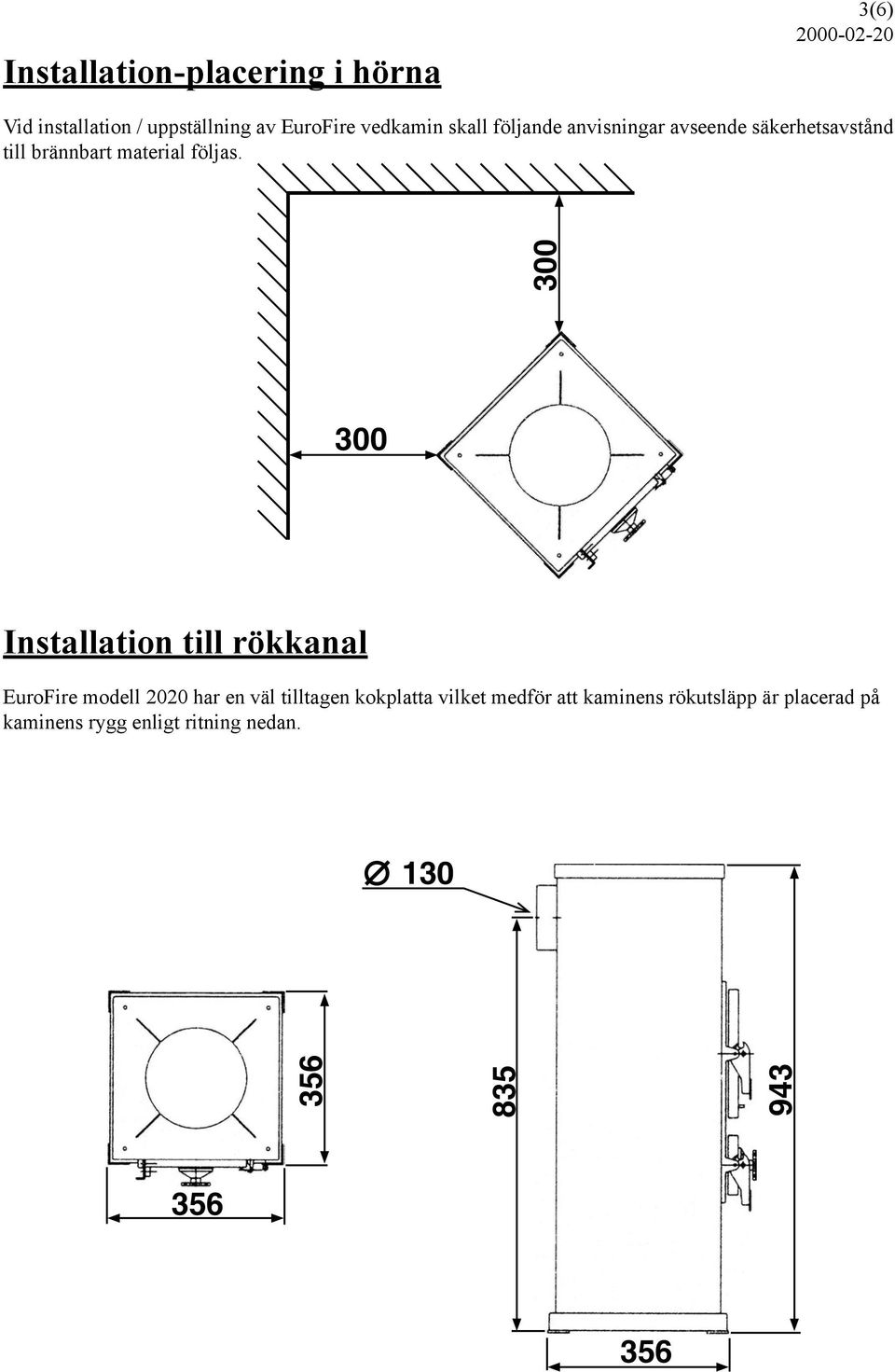 300 300 Installation till rökkanal EuroFire modell 2020 har en väl tilltagen kokplatta