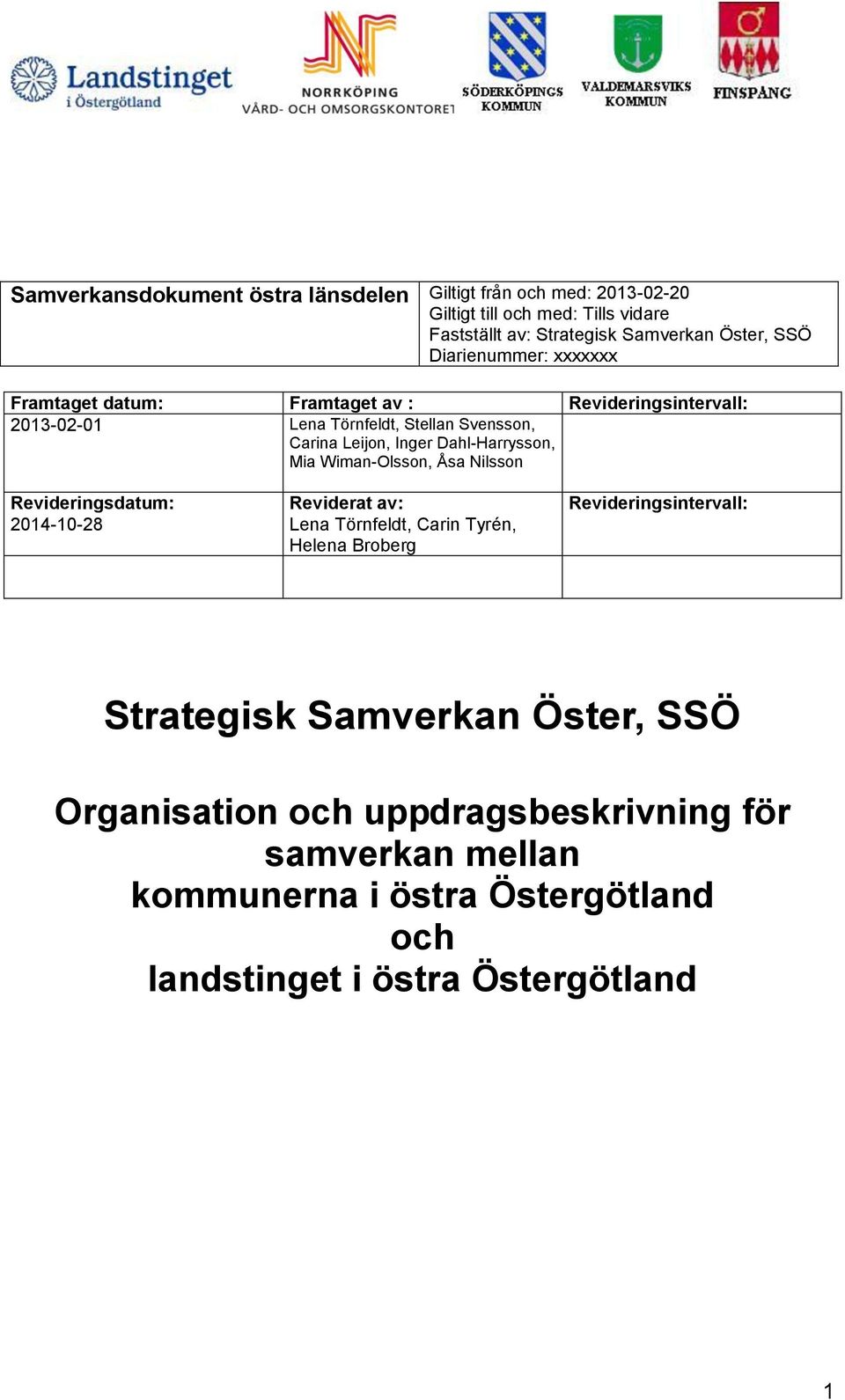 Dahl-Harrysson, Mia Wiman-Olsson, Åsa Nilsson Revideringsdatum: 2014-10-28 Reviderat av: Lena Törnfeldt, Carin Tyrén, Helena Broberg