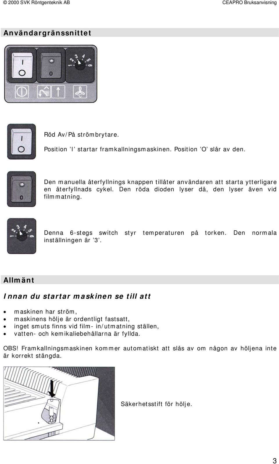 Denna 6-stegs switch styr temperaturen på torken. Den normala inställningen är 3.