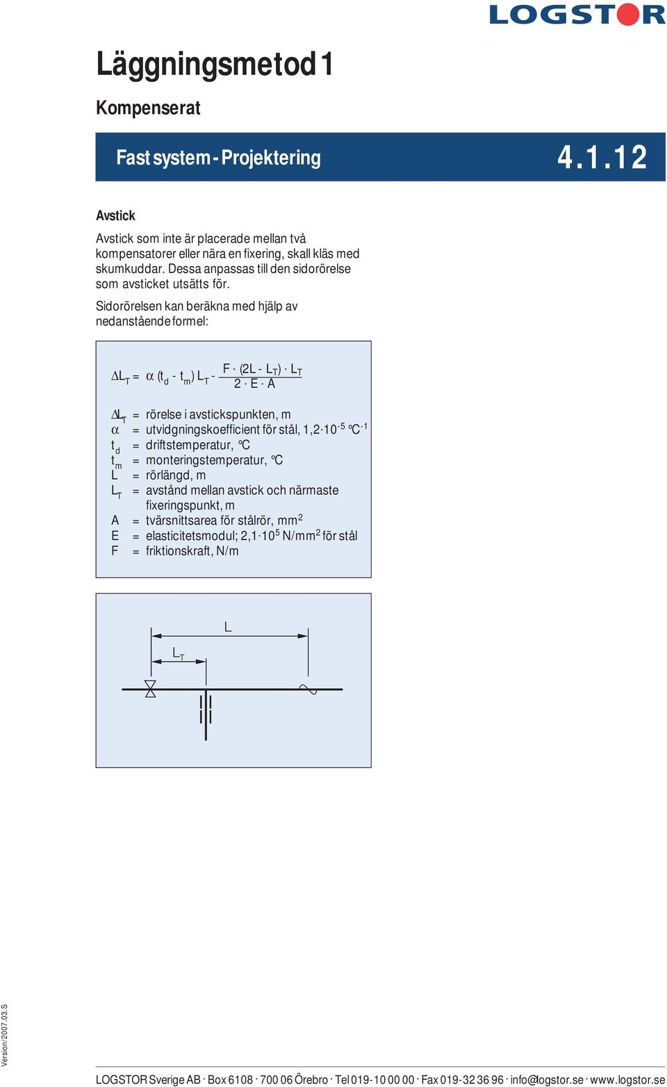 A ΔL T = rörelse i avstickspunkten, m α = utvidgningskoefficient för stål, 1,2.