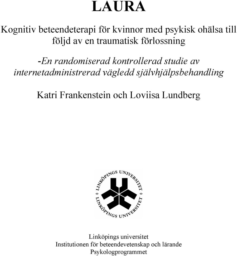 internetadministrerad vägledd självhjälpsbehandling Katri Frankenstein och
