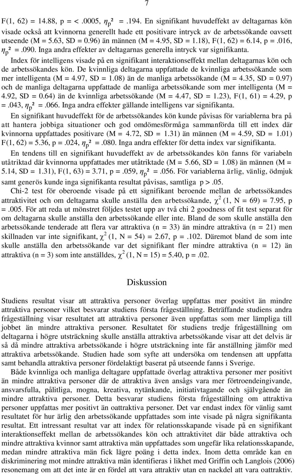 Index för intelligens visade på en signifikant interaktionseffekt mellan deltagarnas kön och de arbetssökandes kön.