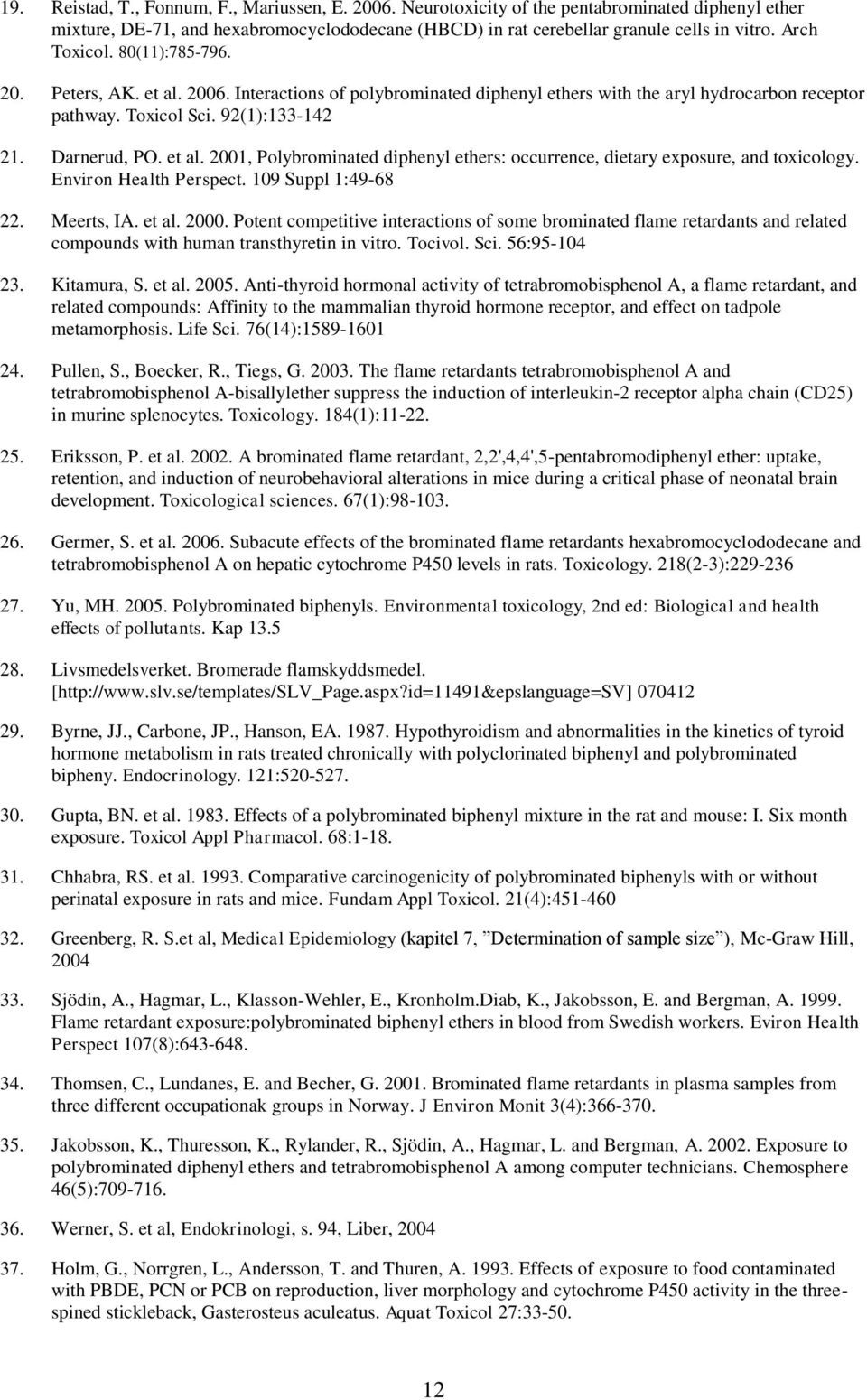 et al. 2001, Polybrominated diphenyl ethers: occurrence, dietary exposure, and toxicology. Environ Health Perspect. 109 Suppl 1:49-68 22. Meerts, IA. et al. 2000.