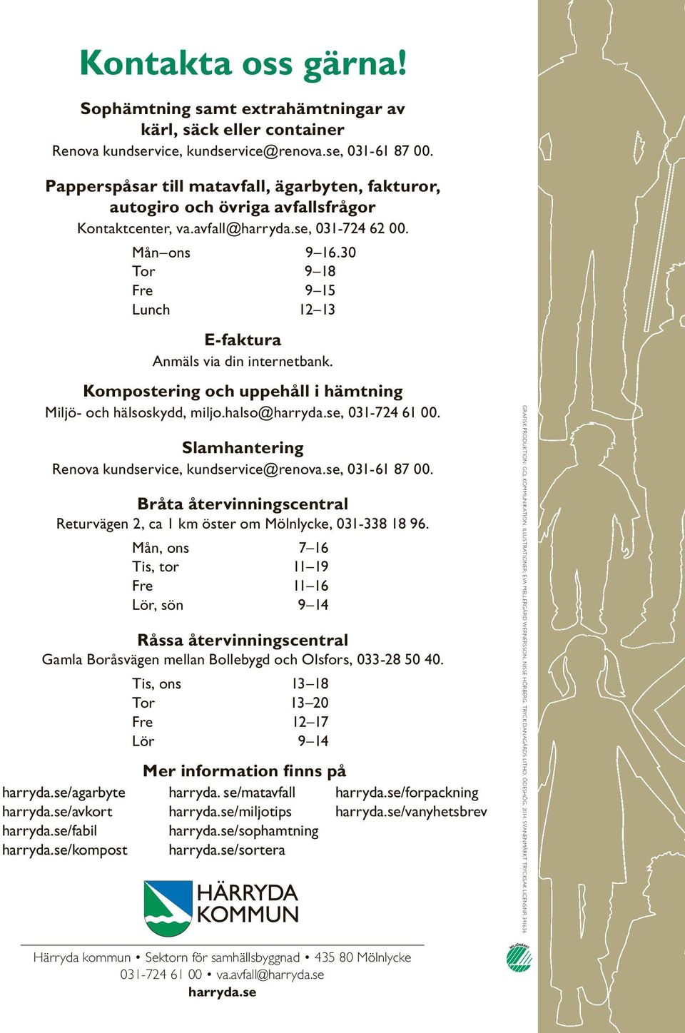 30 Tor 9 18 Fre 9 15 Lunch 12 13 E-faktura Anmäls via din internetbank. Kompostering och uppehåll i hämtning Miljö- och hälsoskydd, miljo.halso@harryda.se, 031-724 61 00.