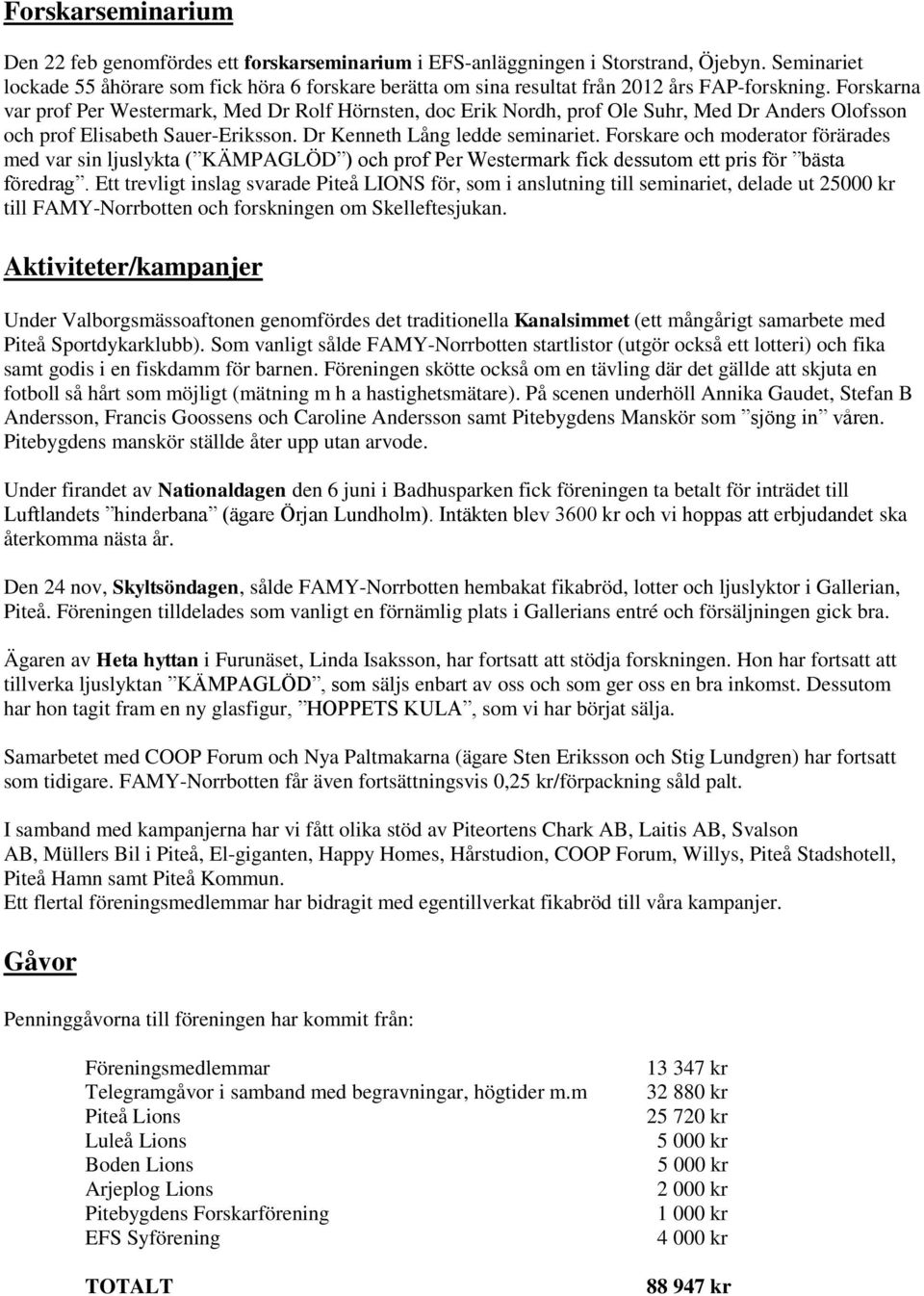 Forskarna var prof Per Westermark, Med Dr Rolf Hörnsten, doc Erik Nordh, prof Ole Suhr, Med Dr Anders Olofsson och prof Elisabeth Sauer-Eriksson. Dr Kenneth Lång ledde seminariet.