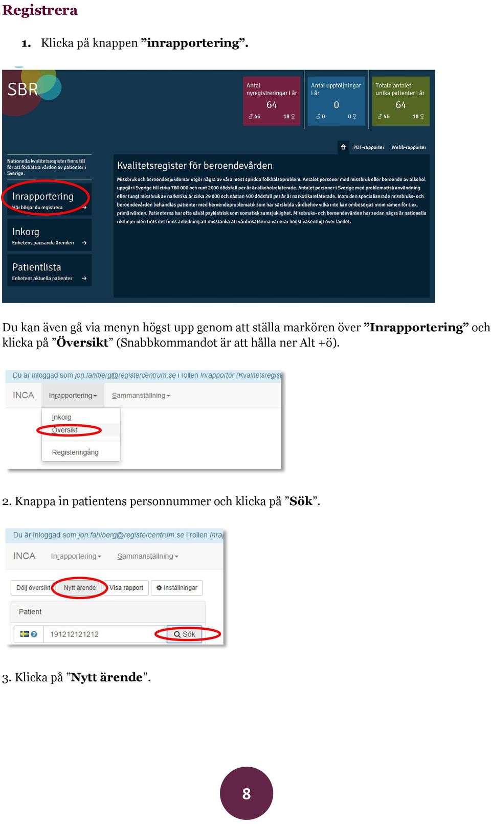 Inrapportering och klicka på Översikt (Snabbkommandot är att hålla