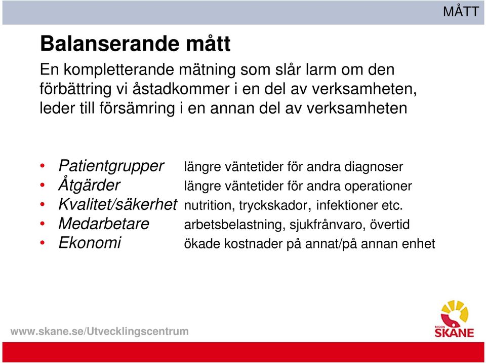 andra diagnoser Åtgärder längre väntetider för andra operationer Kvalitet/säkerhet nutrition, tryckskador,