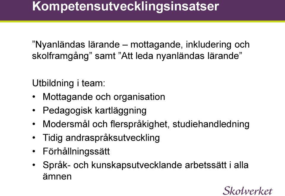 organisation Pedagogisk kartläggning Modersmål och flerspråkighet, studiehandledning