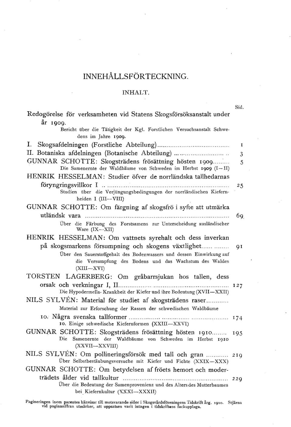 Skogsträdens frösättning hösten 1909...:... 5 Die Samenernte der Waldbäume von Schweden im Herbst 1909 (I-II) HENRIK HESSELMAN: Studier öfver de norrländska tallhedarnas föryngringsvillkor I.