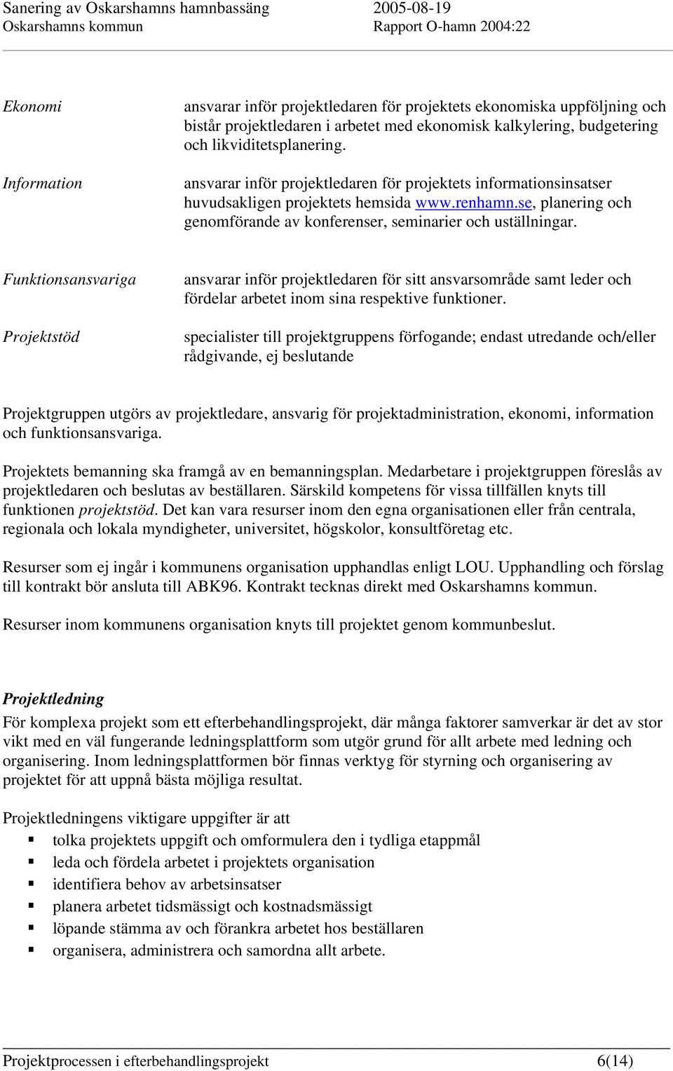 Funktionsansvariga Projektstöd ansvarar inför projektledaren för sitt ansvarsområde samt leder och fördelar arbetet inom sina respektive funktioner.