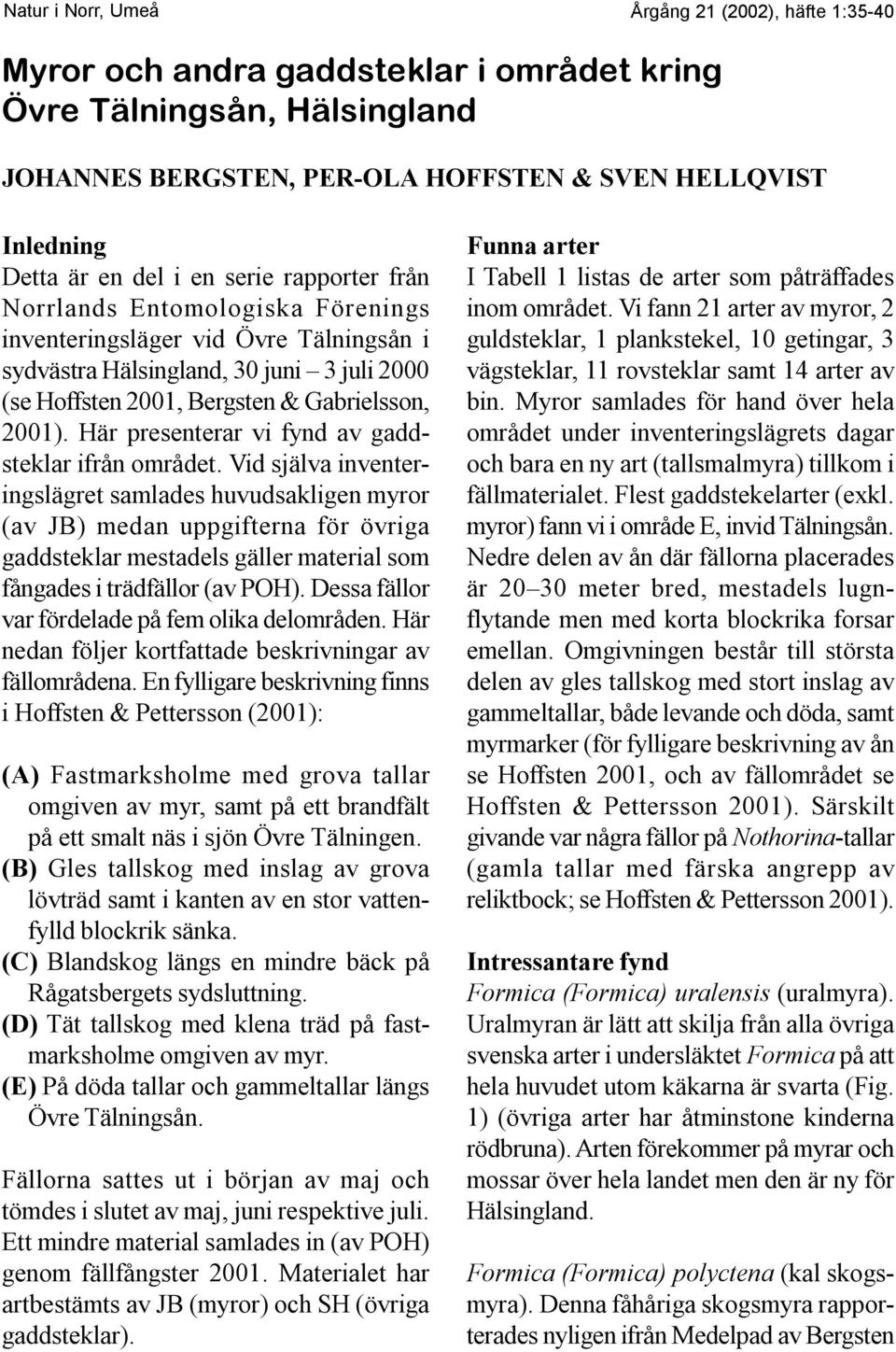 Här presenterar vi fynd av gaddsteklar ifrån området.
