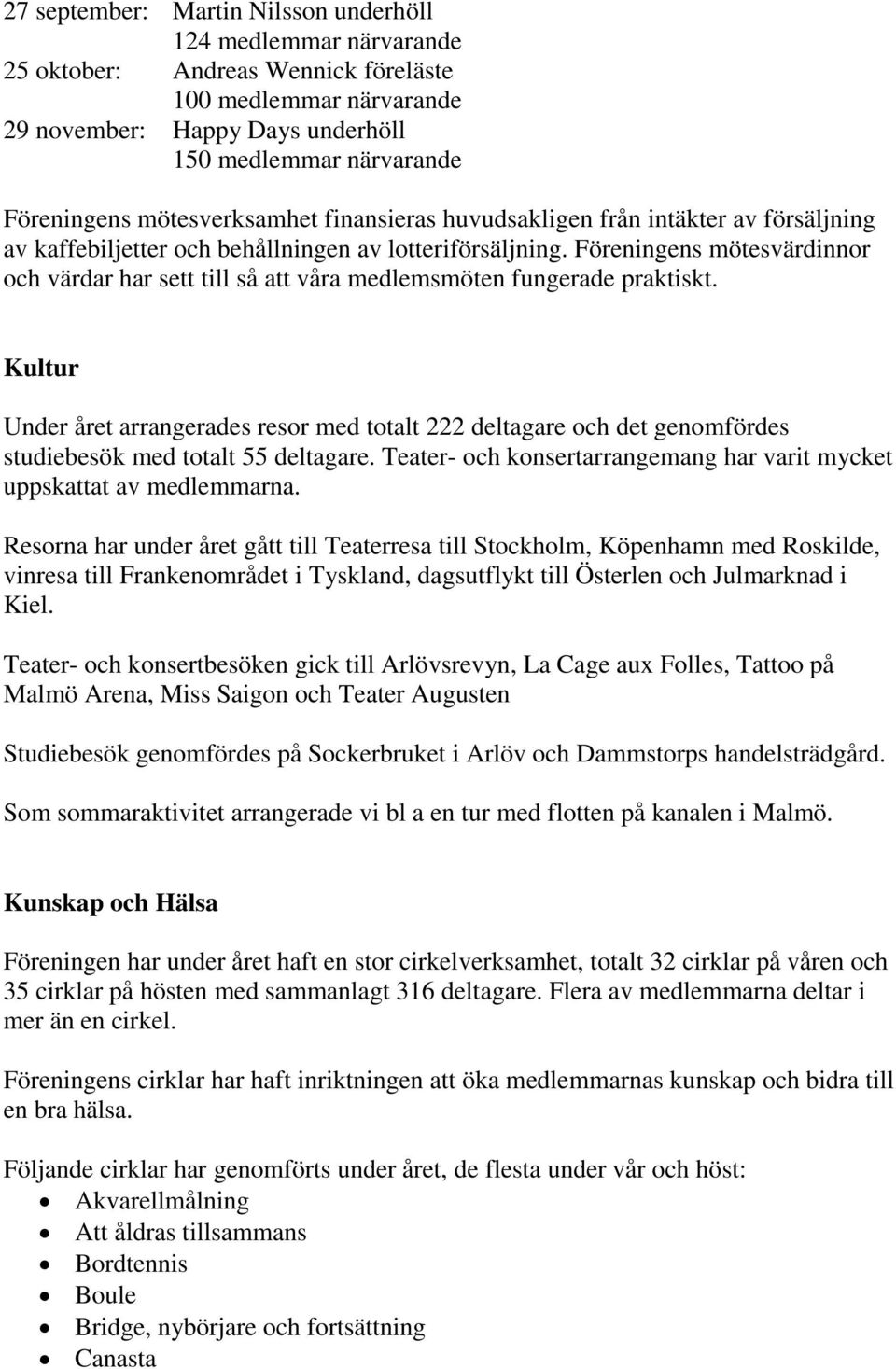 Föreningens mötesvärdinnor och värdar har sett till så att våra medlemsmöten fungerade praktiskt.