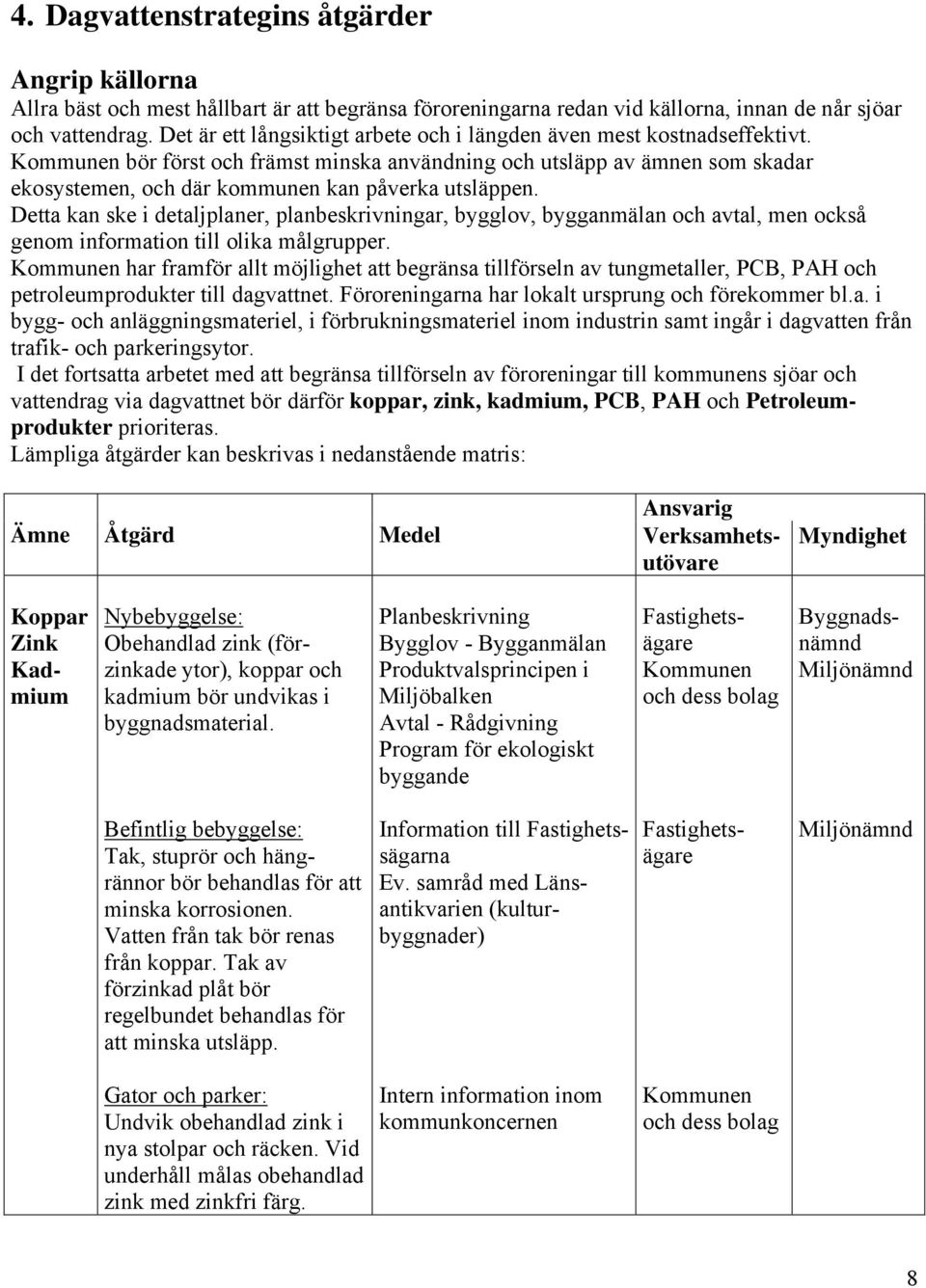 Kommunen bör först och främst minska användning och utsläpp av ämnen som skadar ekosystemen, och där kommunen kan påverka utsläppen.