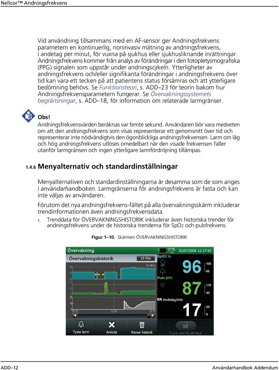 Ytterligheter av andningsfrekvens och/eller signifikanta förändringar i andningsfrekvens över tid kan vara ett tecken på att patientens status försämras och att ytterligare bedömning behövs.