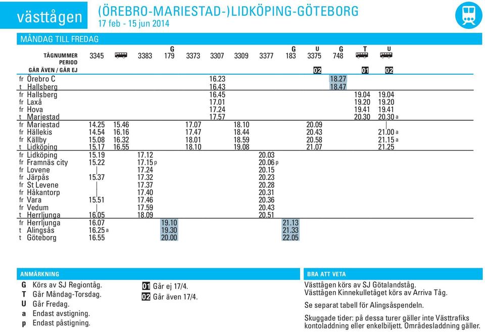 43 21.00 a fr Källby 15.08 16.32 18.01 18.59 20.58 21.15 a t Lidköping 15.17 16.55 18.10 19.08 21.07 21.25 fr Lidköping 15.19 fr Framnäs city 15.22 17.12 17.15 p 20.03 20.06 p fr Lovene 17.24 20.