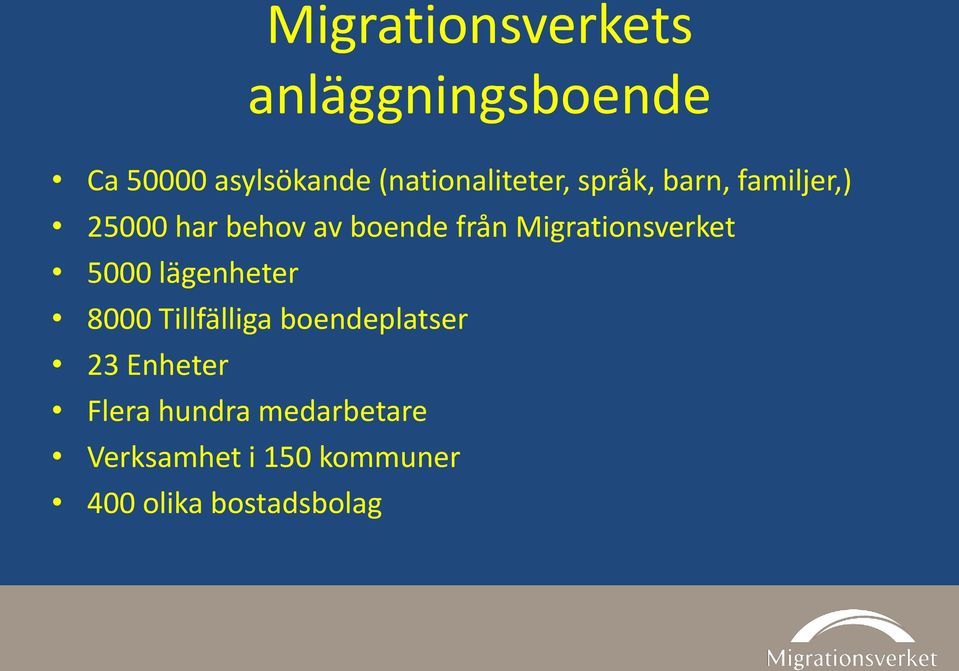 från Migrationsverket 5000 lägenheter 8000 Tillfälliga boendeplatser