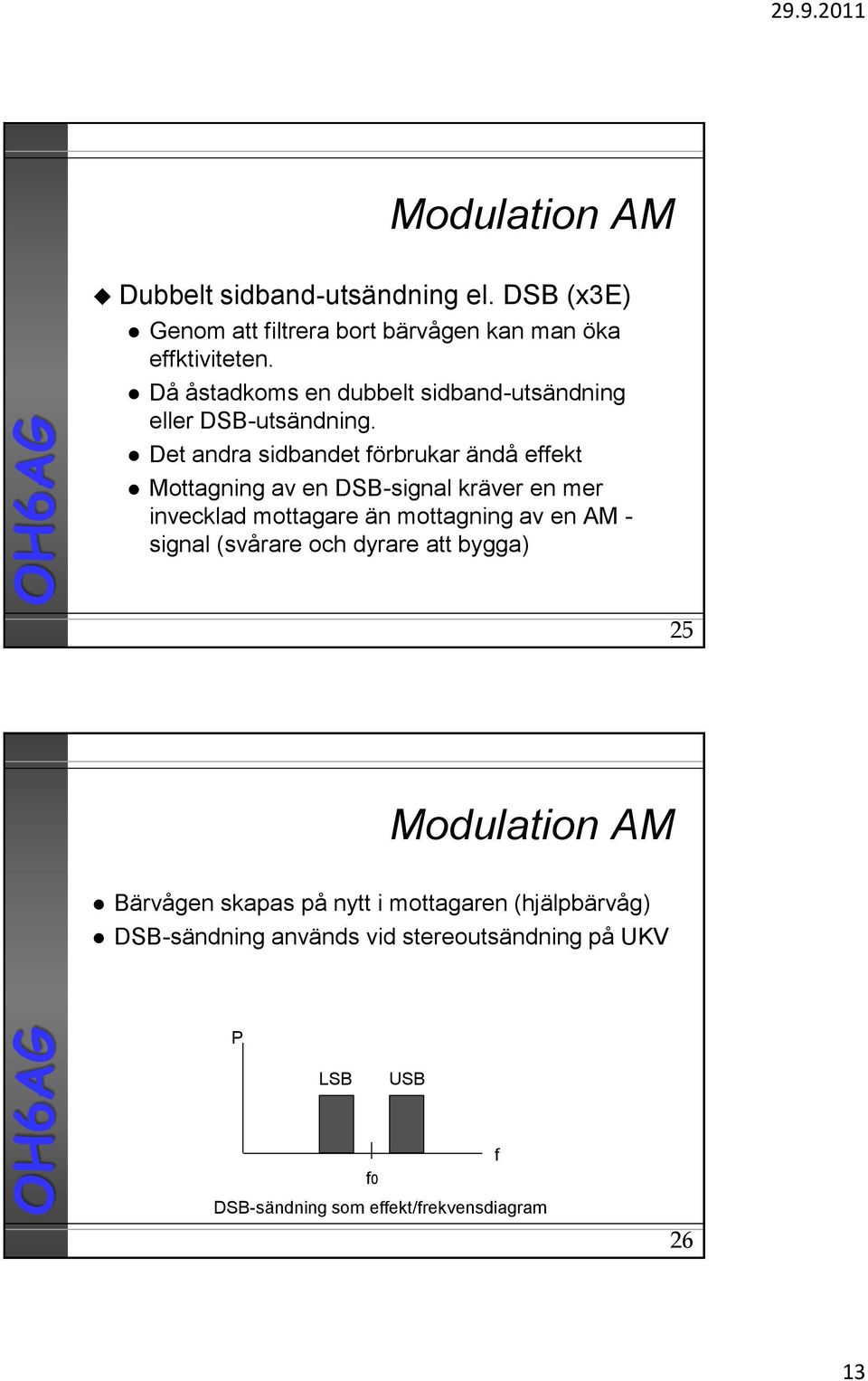 Det andra sidbandet örbrukar ändå eekt Mottagning av en DSB-signal kräver en mer invecklad mottagare än mottagning av en